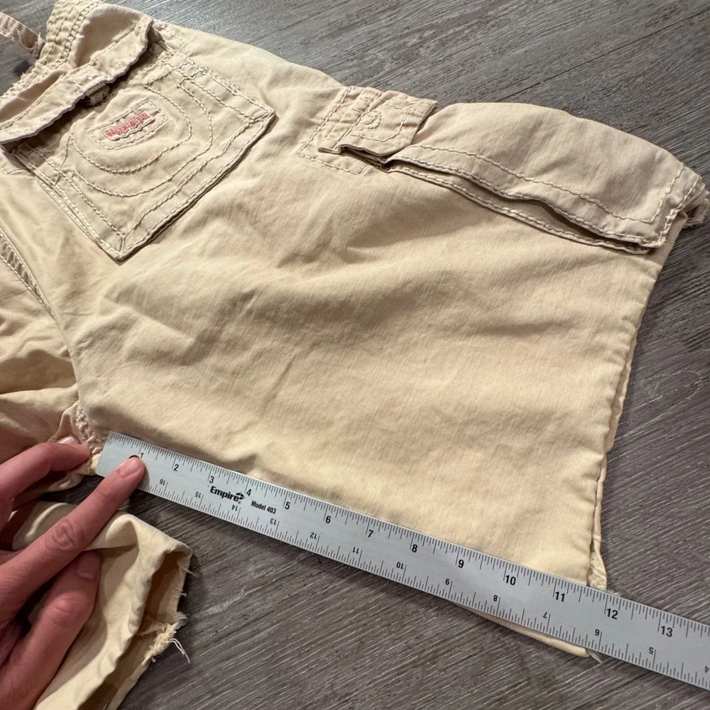 True Religion Cargo Shorts Mens 34 Cotton Big T Stitch Khaki Relaxed Y2K 36x12